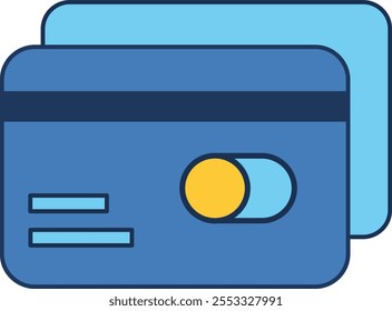 Ilustración vectorial de dos tarjetas de pago con diseño minimalista. Tarjeta azul con Imágenes de alta calidad. Adecuado para presentaciones, artículos o Diseños gráficos relacionados con las finanzas, la banca o el comercio electrónico.