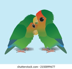 
A vector illustration of two peach faced lovebirds. The bird on the right is preening the bird on the left. The preened bird is visibly enjoying it. Very cute