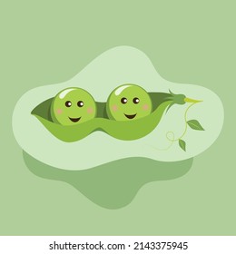 Vector illustration of two peas in a pod cartoon characters