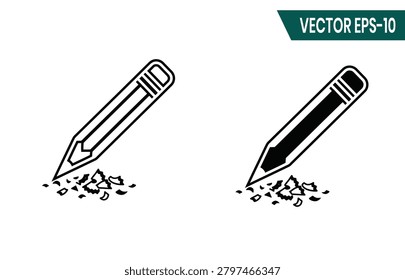 Vector illustration of two pencils erasing with shavings black and white icons