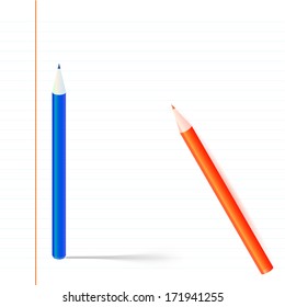 Vector illustration of two pencils isolated on sheet of exercise book
