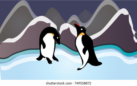 Vector illustration of two penguins in the snow