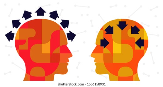 Vector Illustration Of Two People And Arrows With Extrovert And Introvert Orientation 