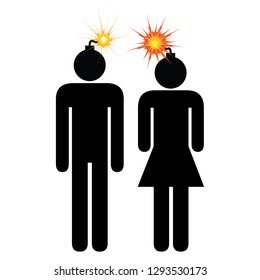 vector illustration of two people with bomb heads for couple conflict management visuals