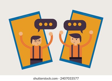 A vector illustration of two people chatting via smartphone