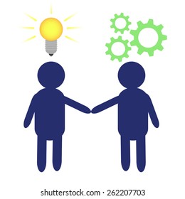 Vector Illustration of two people depicting the transfer of an idea into work 