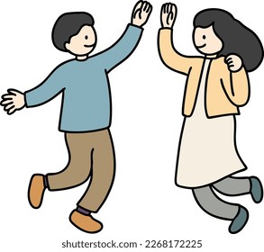 Vector illustration of two people giving a high five