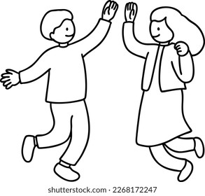 Vector illustration of two people giving a high five