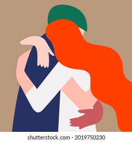 vector illustration of two people in love hugging in a nice color palette. can use as a card for Valentine's Day or International Hug Day, for print, wedding invitations, for graphic and web design.