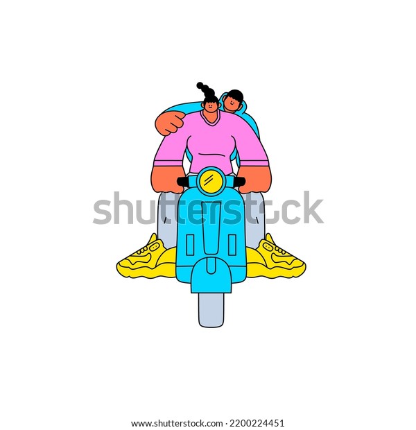 Vector Illustration Two People Riding Motorcycle Stock Vector (Royalty ...