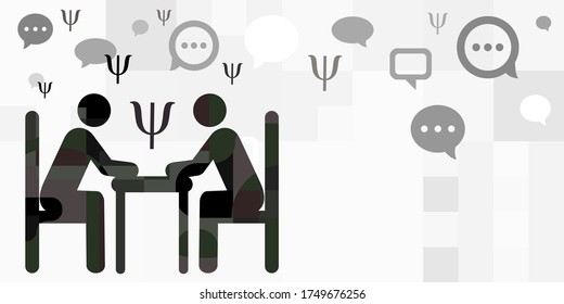 vector illustration of two people at table talking about psychology