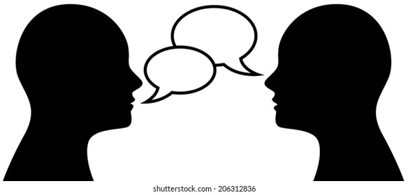 Vector Illustration Of Two People Talk Face To Face, Communication, Social Media Concept