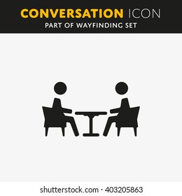 Vector illustration of two people talk face to face, communication, social media concept. People icon. 