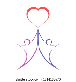 Vector illustration  of two people together  and symbol of heart on white background. can be used as logo  design