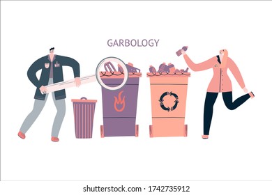 Vector illustration two people who study garbology