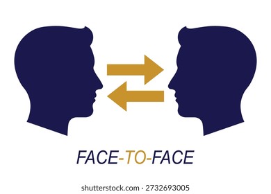 Vector illustration of two person silhouettes facing each other with arrows, symbolizing face-to-face communication.