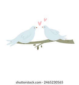 Ilustración vectorial de dos palomas sentadas en la rama.