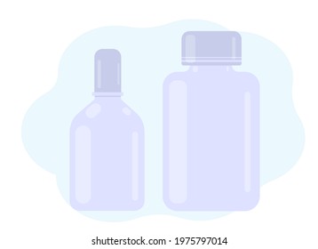 Vector illustration. Two pill jars and an eye or nose spray. Sample packaging