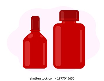 Vector illustration. Two pill jars and an eye or nose spray. Sample packaging