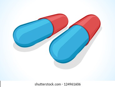 Vector illustration of two pills, isolated on white background
