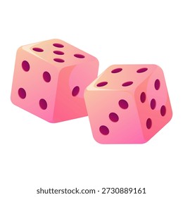 Vector illustration of two pink dice isolated on white background. Gaming symbol for board games, casino, party design, Valentine's day or Galentine's day.