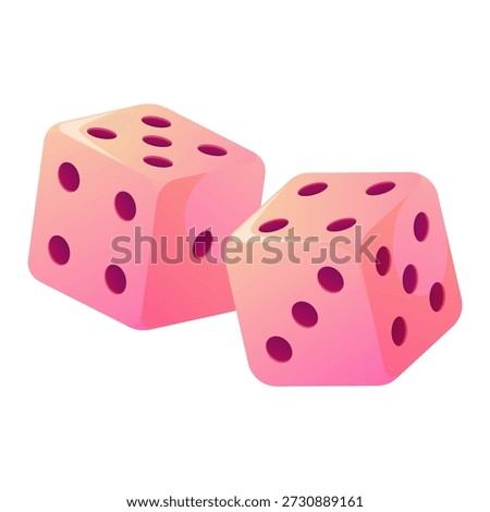 Vector illustration of two pink dice isolated on white background. Gaming symbol for board games, casino, party design, Valentine's day or Galentine's day.