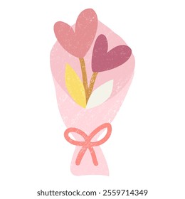 Vector Illustration of Two Pink Love Bouquets in Crayon Style for Valentine's Day