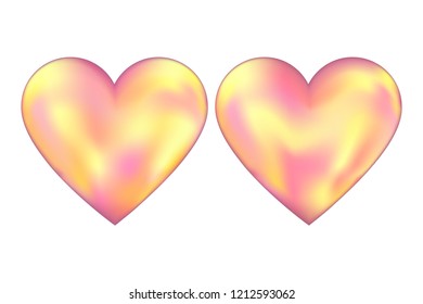Vector illustration of two pink pearl mesh hearts isolated on the white background.