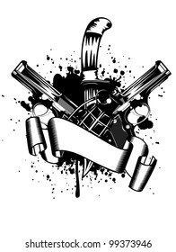 Vector illustration two pistols and knife