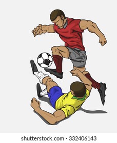 Vector illustration two players fighting for the ball