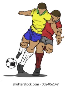 Vector illustration two players fighting for the ball