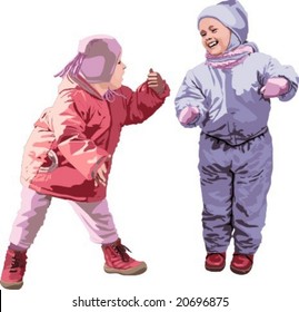 Vector illustration of two playing little child