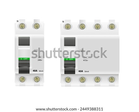 Vector Illustration of Two Pole and Four Pole Residual Current Circuit Breaker