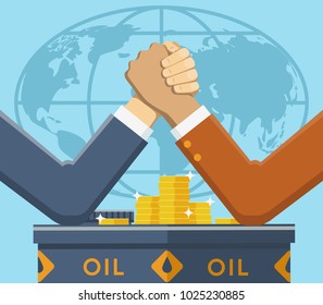 Vector illustration of two powerful men who are fighting for world oil market