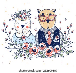 vector illustration of two pretty cats 