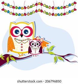 Vector illustration of two pretty owl