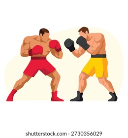 Vector illustration of two professional boxers fighting on ring in shorts and gloves ideal for sports design competition action or cartoon character artwork