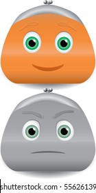 Vector illustration of two purses characters with faces.