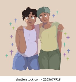 Vector illustration of two queer people in solidarity 