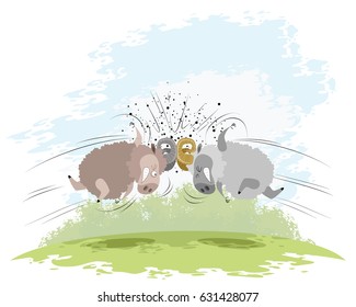 Vector illustration of a two rams fighting