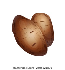 Vector Illustration of Two Raw Brown Potatoes. Fresh Organic Potatoes Isolated. Whole Russet Potatoes Vector Clipart