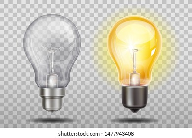 Vector illustration of two realistic light bulb - on and off.