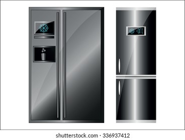 The vector illustration of the two  realistic modern fridges isolated in white