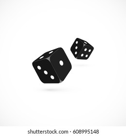 Vector illustration of two realistic white-black dices. Isolated on gray background, eps 10.