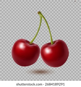 Ilustración vectorial de dos cerezas rojas aisladas sobre fondo transparente