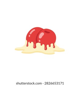 Vector Illustration of Two Red Cherries with Melting Glaze and Cream Topping Isolated on White