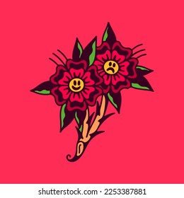 vector illustration of two red flowers