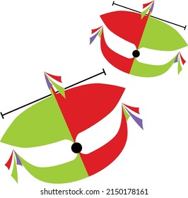 A vector illustration of two red and green wau merak (bulan) Malaysian national symbols on white