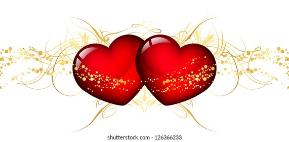 Vector illustration of two red hearts