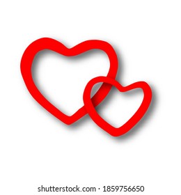 vector illustration two red hearts with shadow isolated on white background
